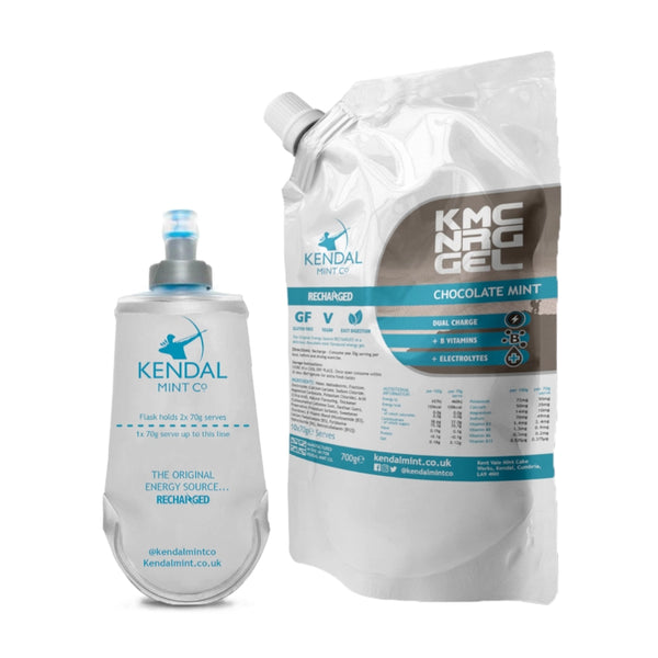 KMC Reusable Energy Gel - Chocolate Mint - Refill Pouch & Flask Bundle