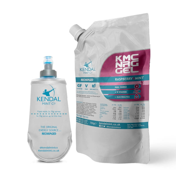 KMC Reusable Energy Gel - Raspberry & Mint - Refill Pouch & Flask Bundle